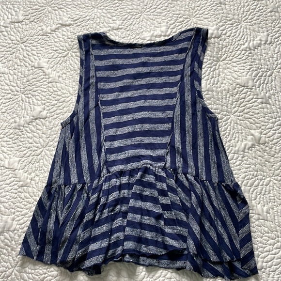 Free People Navy Blue Striped Peplum Tank Medium - Picture 6 of 6